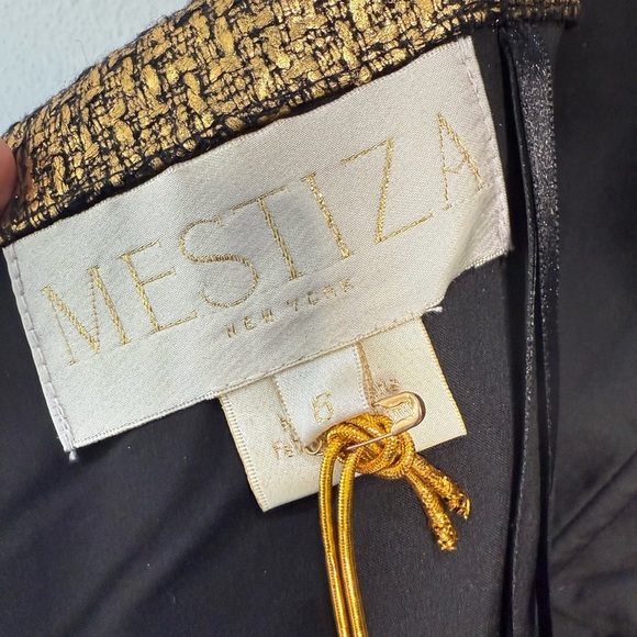 Mestiza New York Jody Metallic Gold Tweed Square Neck Flutter Hem Midi Dress - Picture 8 of 16